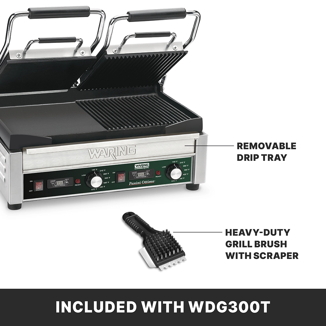 Ribbed and Flat Grill with Timer, 17" x 9.5", 240 Volt